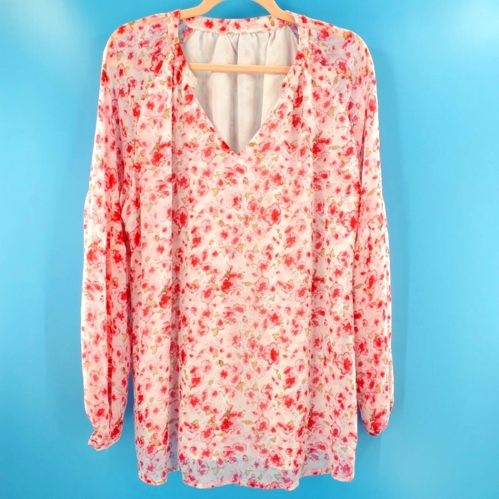 Modest Pink floral lined blouse 2XL